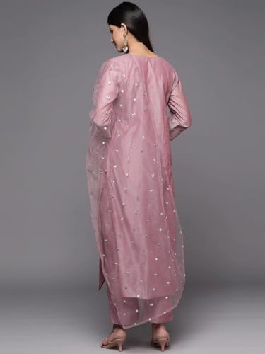 Image of Royal Export Women's Poly Silk Embroidered Yoke Design Kurta Pant Set with Dupatta