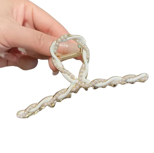 Big Fancy Metal Non-Slip Hair Clip, Large Jaw Clips, for Women Thin Thick Curly Hair Clips Sparkly Hold Hair Jaw Clips Cute (chain clip-white)