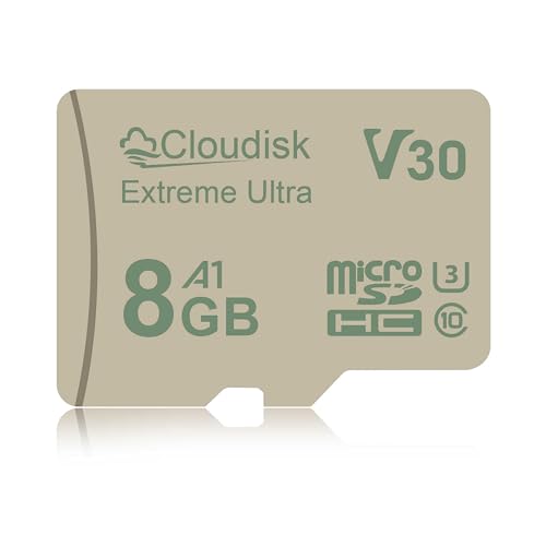 Cloudisk Micro SD Karte 8GB U3 V30 Extreme Ultra MicroSDHC C10 A1 UHS-I für Kamera, DVR, Tablet PC und Handy (8GB, 1 Stück)