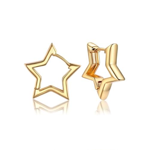 PROSTEEL Star Hoop Earrings for Women, 20mm/30mm/40mm/50mm/60mm, Small/Big Star Hoops, Non Tarnish Brass with14K Gold/Black Plated, Hypoallergenic, Jewelry Gift for Her 20MM Gold
