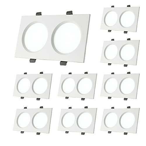 WLBHWL Lot de 9 spots LED carrés encastrés ultra fins 2 lumières 10 W, 18 W, 24 W, 36 W 2 têtes Blanc/noir Déflecteur Garniture Spotlight Haute luminosité Wafer Can Lights 3000K CRI 90+