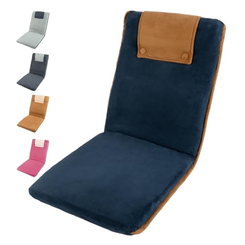 bonVIVO EASY II Folding Floor Seat – Adjustable Portable Lounge Chair with Back Support for Adults, Lightweight Meditation, Reading & Relaxation Floor Chair – Blue