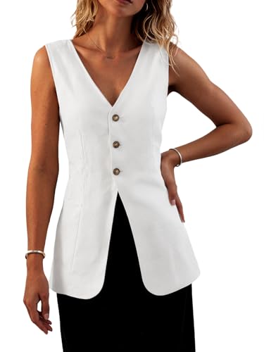 Mina Self 2025 Fall Women's Long Linen Vest Tops - Lightweight Breathable Fashion Fully-Lined Office Outerwear With Pockets2