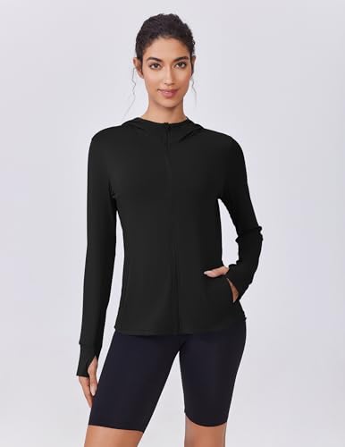PINSPARK Women's UPF 50+ Sun Protection Hoodie Jacket Lightweight Full Zip Athletic Jacket Long Sleeve Shirt with Pockets2