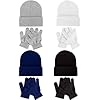 Glooarm 8 Pack Kids Beanie Hats and Gloves Set Kid’s Knitted Beanies Hat Winter Gloves for Boys Girls