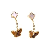 Pendientes de trébol de mariposa chapados en oro con nácar y ojo de tigre, joyería de lujo para regalar a niñas para graduación, baile de graduación o confirmación