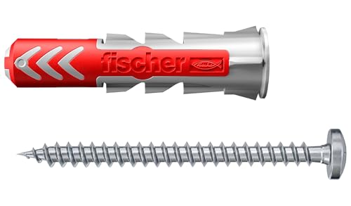 fischer DuoPower 5 x 25 S PH, Powerful Universal Plug with Panhead Screw, Intelligent 2-Component Technology for fastenings in Concrete, Bricks, Stone, Gypsum plasterboard, etc., 50 Plugs & 50 Screws