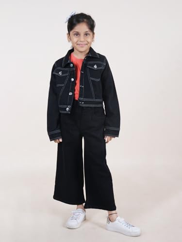 Image of Girls Full Sleeve Solid Crop Denim Jacket