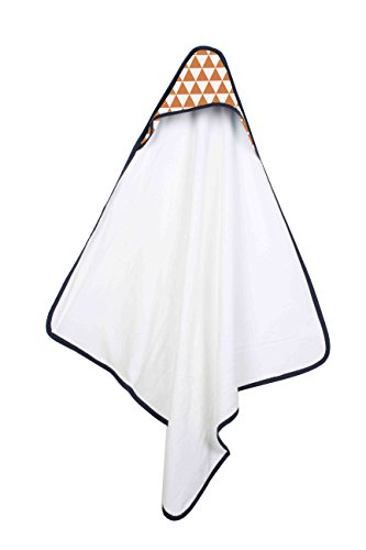 Image of Bacati - Tribal /Aztec Cotton Muslin Fabric Hooded Towels /Wash Cloths(Set of 3) (Hooded Towel, Triangles Orange /Navy)