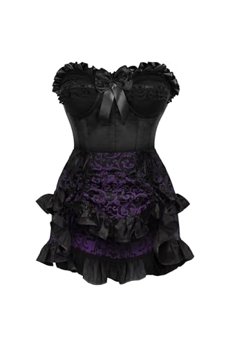 Daisy Corsets Top Drawer 2 PC Black Satin Steel Boned Burlesque Corset & Purple Brocade Skirt Set, Black/Purple, S steampunk buy now online Daisy Corsets Top Drawer 2 PC Black Satin Steel Boned Burlesque Corset & Purple Brocade Skirt Set, Black/Purple, S steampunk buy now online