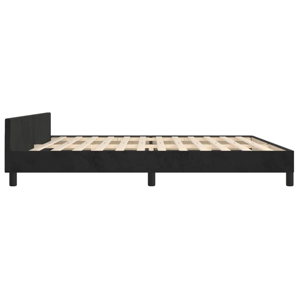 Hothingwell Telaio Letto Velluto 200x200 Cm con Testina Nero | Testina regolabile in altezza, piedi robusti, doghe in compensato, supporto posteriore per lettura