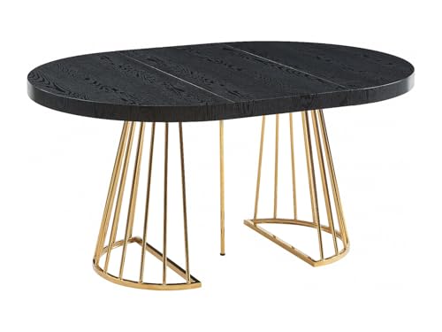 Vente-unique - Mesa de comedor extensible de 2 a 12 plazas de mdf y acero - Negro y dorado - FIRELA