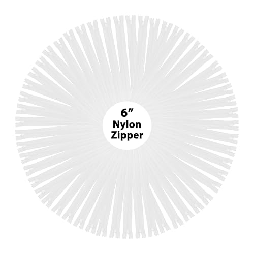 Mandala Crafts Nylon Zippers for Sewing, Bulk Zipper Supplies (6 Inches, White)