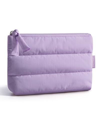 Image of BAGSMART Small Makeup Bag, Machine Washable Puffy Cosmetic Pouch | 1.6 inch slim, water-resistant & padded. Machine washable. Charm zipper pull for makeup, earbuds, chargers, meds