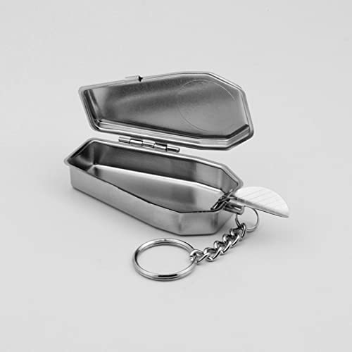Image of 1PC Portable Ashtray Mini Ash Tray with Lids Smell Proof, Metal Coffin Shape Pocket Ashtray, Key Chain Small Car Ashtrays for Outdoor, Travelling, Camping