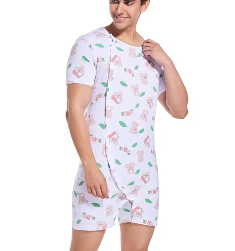 Mens Short Sleeve Onesie Bodysuit One Piece Pajamas Printed Jumpsuit Cotton Romper for Men2