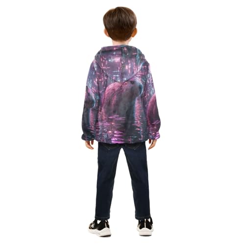 Cute Neon Capybaras Toddler Fleece Jacket Girl Boys Hooded Fleece Jacket Coat Warm Outwear Zip-up 3-10T4