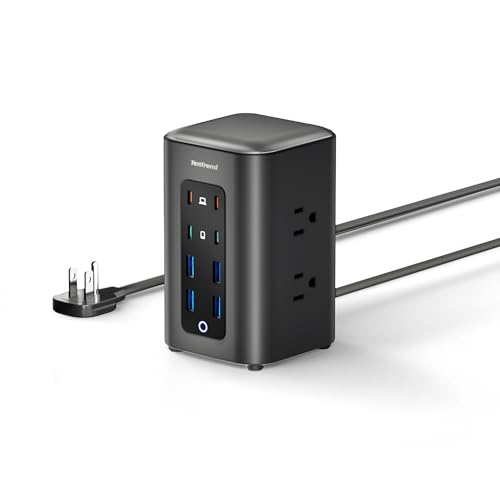 TenTrend Power Strip Tower (230W), 14-in-1 USB-C Charging Station Tower with 2000J Surge Protection, 5FT Extension Cord with 6 AC Outlets & 8 USB Ports for Home Office Dorm Essentials
