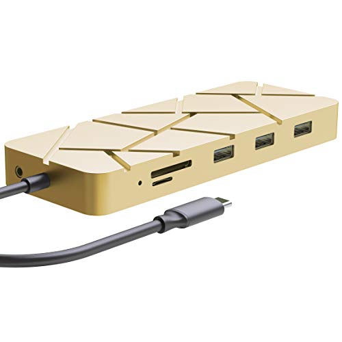 Buy 1 get 1 Guanda Laptop Docking Station, USB C PD Charging Hub, 13-in-1 Adapter with Ethernet, HDMI, DP, VGA, 4 Port-USB 3.0, Micro/SD/TF Memory Card Readers for MacBook Pro - GD1 Light Champagne Gold