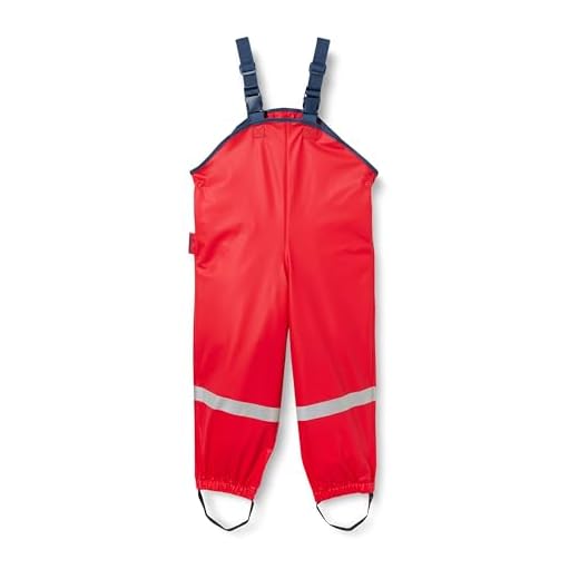 Playshoes Regnbyxor för barn, vind- och vattentäta slaskbyxor med fleecefoder, röd, 116 cm