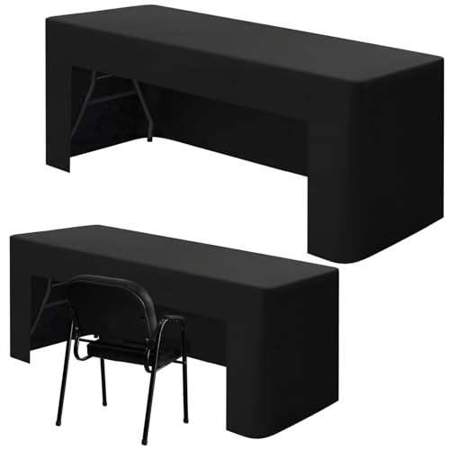 Gilprop 2 Pack 6 Foot Open Back Fitted Tablecloth Rectangle Table Black Fitted Table Cloth Vendor Booth Must Haves Cover Polyester Rectangular Tablecloth for Craft Show Display Wedding Parties