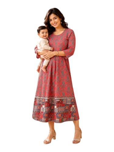 Image of RITIJYA Zipless Feeding Kurta Dress for Women | Maternity Nursing Kurti, No-Zip Easy Access | Extra Pleats Pre to Post Pregnancy | Quick-Dry Fabric | S-4XL