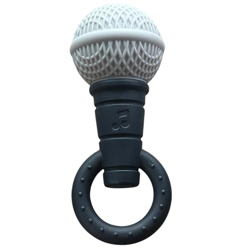 Baby Microphone Teether - Microphone Rattle BPA Free Silicone Musical/Singing Toy Dishwasher & Freezer Safe Easy-to-Grip Teething Shaker Toy for Newborns Infants Toddlers. (Gray Black)