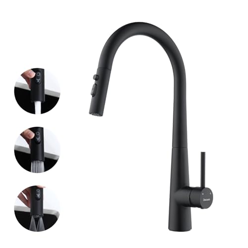 Decaura Lead-Free Pull Down Kitchen Mixer Taps High-arc 3-Mode Metal Pull-Out Sprayer Laundry Mixer Tap 360° Swivel Sink Faucet (Matt Black)