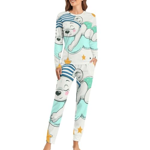 Pyjama femme pantalon t-shirt manches longues sleepwear Ours en Carton