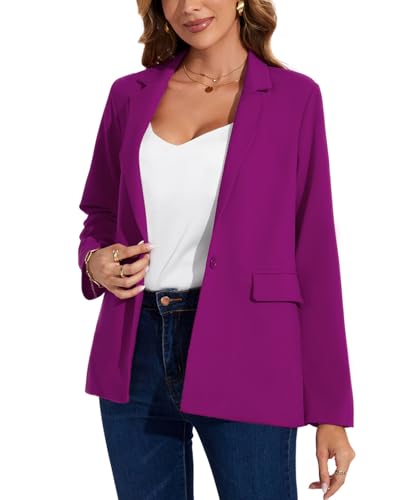 MINTLIMIT Womens Dark Magenta Blazer Suit Jacket Long Sleeve Cozy Lightweight One Button Jackets Blazers Business Formal,L4