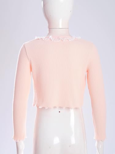 JEATHA Kids Girls Long Sleeve One Buckle Bolero Shrug Lettuce Edge Sweater Cardigan for Ballet Dance Warm-up4