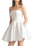 Ivory Short Homecoming Dresses Short 2025 for Teens Strapless A Line Silk Satin Prom Dress Ball Gown Ivory Formal Cocktail Evening Gown for Women Ivory US08