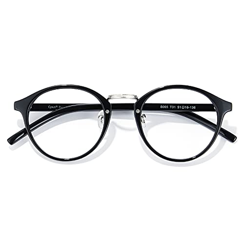 Image of Cyxus Nerd Glasses Round Blue Light Glasses for Women Men Reduce Eye Strain UV Blocking for Computer Screen(8065T01 Black)