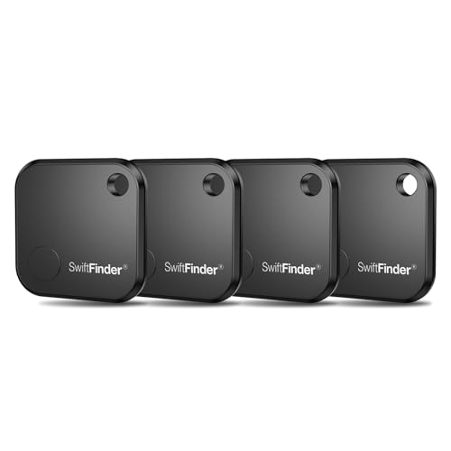SwiftFinder Dual System Bluetooth Tracker Tag for iOS or Android, Keys Finder and Item Locator for Keys, Bags and More, Phone Finder, Up to 300 ft Range, Replaceable Battery, Water-Resistant, 4 Pack