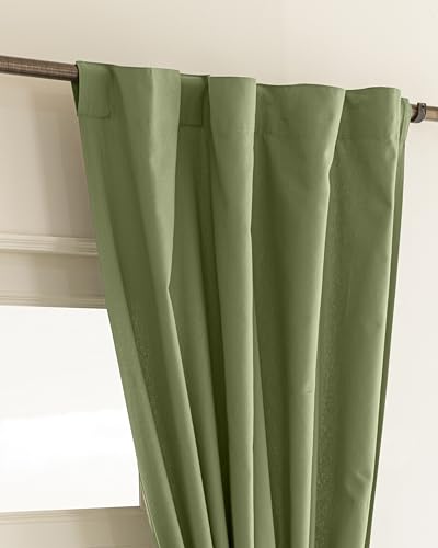 Image of THE LINEN COMPANY Solid Duck Canvas Cotton Curtains 4 Feet for Window, Short Window Curtains for Home, Small Window Drapes, 4ft Curtains Set of 2, Avocado Green