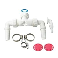 tecuro Doppelanschluss für Trockner und Waschmaschine, 1 Zoll ÜWM, inkl. Dichtungen und Schlauchschelle, Rückflusssicherung, Kunststoff