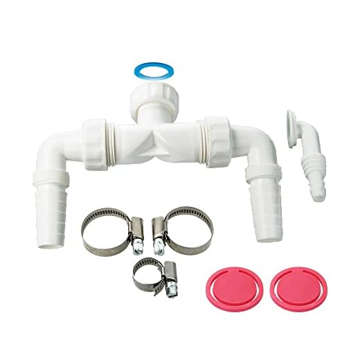 tecuro Doppelanschluss für Trockner und Waschmaschine, 1 Zoll ÜWM, inkl. Dichtungen und Schlauchschelle, Rückflusssicherung, Kunststoff