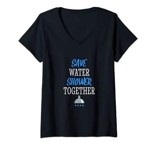 Mujer Save Water Shower juntos Día Mundial del Agua Tee Conciencia Camiseta Cuello V