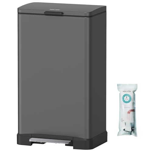 Mbillion Cubo de basura para escaleras con inserto de 50 litros, cierre silencioso, resistente a huellas dactilares, gran acero inoxidable, cubo de basura rectangular de cocina, para el hogar y la
