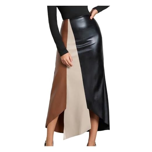 GORGLITTER Women's Leather Long Skirt High Waisted Patchwork Asymmetrical Hem A Line Bodycon Maxi Skirts Multicolor X-Large