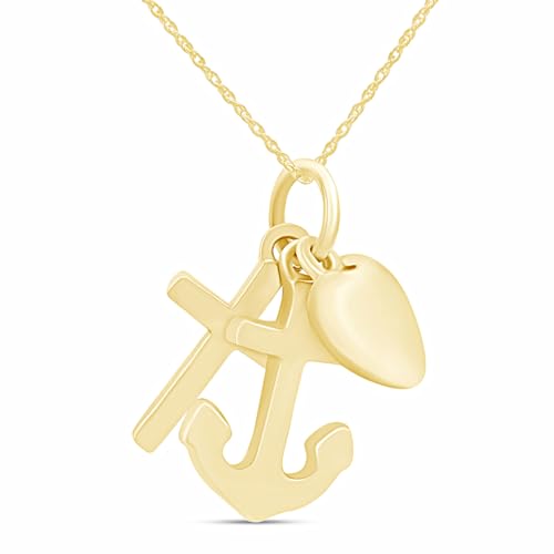 Anchor Cross Heart Charm Pendant Necklace For Women In 14k Gold Plated Sterling Silver Jewelry Along With 18" Rope Chain Gift For Her 5