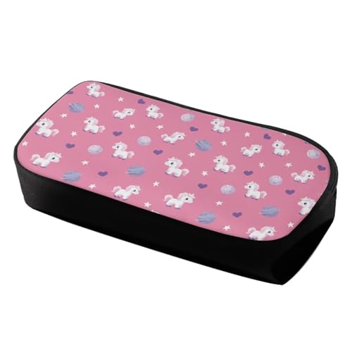 Image of Cute Pink Horse Print Pencil Case School Supplies Small Capacity Holder Box Storage Bag Stuff for Kids Boys Marker Pouch Pen for School Office