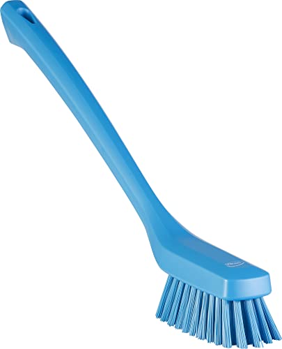 Vikan 41853 Narrow Cleaning Brush with Long Handle, Hard Bristles, 420 mm (16.5 in), Blue