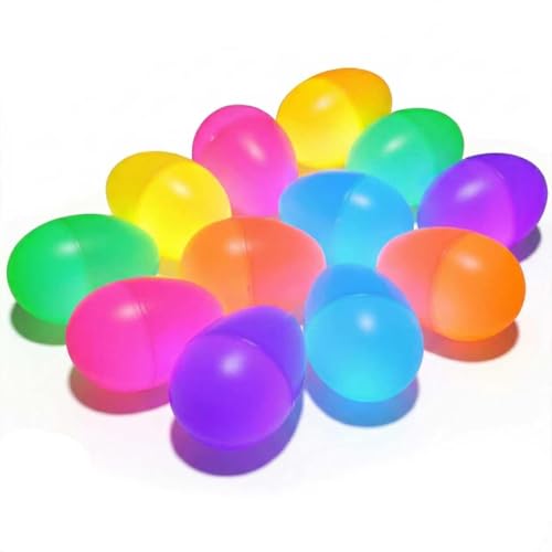 Pack of 12 | 2.36 Inches Glow in the Dark Easter Eggs with Mini Glow Sticks (24 Pcs Total) for Kids Glow-in-The-Dark Basket Stuffers Easter Hunt Game Party Favor Decorations Classroom Crafts Prizes
