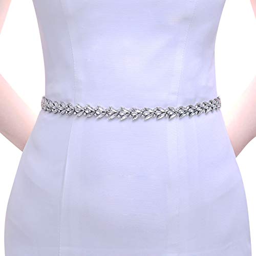 ULAPAN Rhinestone Wedding Belt Thin Silver Bridesmaid Dress Belt Wedding Sash Bridal Belt(S493)