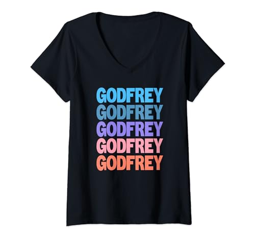 Donna Funny Modern Repeated Text Design First Name Godfrey Maglietta con Collo a V