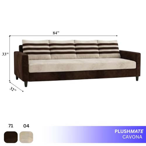 Image of Cavina Plush Comfort Sofa | 4 Seater | Luxury Velvet Suede Fabric | Modern Living Room Sofa | Dark Brown - Cream