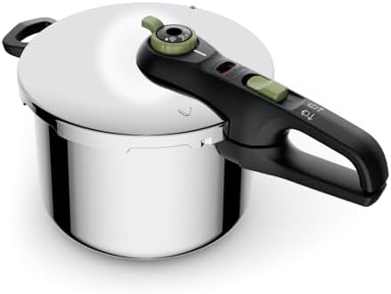 Tefal P2584402 Secure Trendy Schnellkochtopf 8 L mit Korb | 2-Stufen-Garregler: Intensivstufe 117°C, Schonstufe 112°C | Induktions-Kapselboden | für alle Herdarten | Edelstahl/Schw