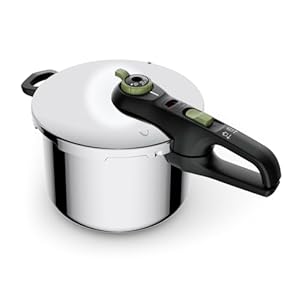 Tefal Secure Trendy Schnellkochtopf induktion 6l, 2-Stufen-Garregler: Intensivstufe 117°C, Schonstufe 112°C, Induktions-Kapselboden, für alle Herdarten, Edelstahl/Schwarz/Grün, P2580703