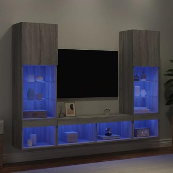 5-częściowe szafki ścienne do telewizora z diodami LED, szare drewno Sonoma Engineered